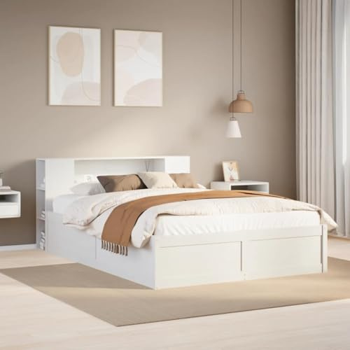 Massbinet Bettgestell Reichlich Stauraum Betten ohne Matratze Weiß 140x200 cm Kiefernholz
