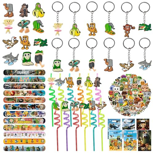 Cunegra Brainrot - Set di 115 sacchetti per feste italiane, con portachiavi, adesivi, matita, cannucce, braccialetto, riempitivi per sacchetti regalo, per bambini e ragazzi