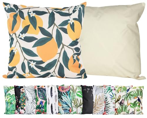 JACK Outdoor Motiv Kissen 45x45cm Lounge Dekokissen inkl. Füllung Wasserabweisend Sitzkissen Garten Stuhl, Farbe:Zitronentraum
