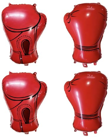 RmKbe Boxballons aus Aluminium, Rot, 4 Stück, Handschuh, Schlagballon, Wrestling, Kampf, Motto-Party-Dekoration, Sport- und Fitnessstudio-Veranstaltungszubehör, Geburtstagsdekorationen