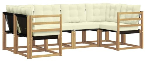 vidaXL Outdoor-Sofagarnitur mit Kissen 6 pcs Weiß und Creme, Sofaset für den Garten, Moderne Kollektion, wetterfest, Bequeme Akazienholz-Sitze, entspannendes Arrangement