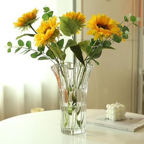 Tulip Big Heavy Dickened Vase 24,5 cm Innjoii Große Glasvasen für Blumen Sockel Kristall Transparent Bouquet für Rosen Lilien Glatte Blume Rim Home Decor Office Mittelstück Hochzeit DiningTable