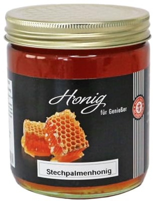Schrader | Stechpalmenhonig | seltener Waldhonig aus Spanien dunkle Bernsteinfarbe kräftig würzig malzig Waldaromen Spezialität | 500 g