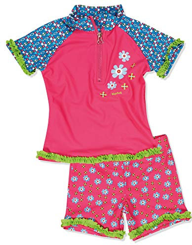 Playshoes Unisex Kinder UV-Schutz Bade-Set zweiteilig Schwimmshirt Badeshorts Badebekleidung, Blumen, 74/80
