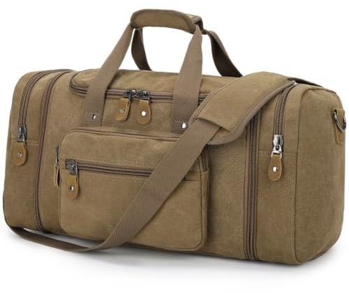 Gonex Canvas Reisetasche 50L Erweiterbar, Weekender Handgepäck | Viele Fächer, Abnehmbarer Schultergurt, Doppelter Reißverschluss, Metallverschluss, Kurztrips, Herren & Damen, Kaffeebraun