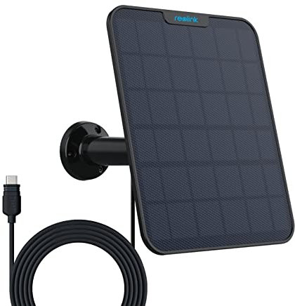Reolink 6W Panneau Solaire Noir + Câble de 4m Camera Surveillance Exterieure sans Fil sur Batterie, Argus 2E, Argus 3 Pro, Argus Eco, Argus PT, Go Plus, Go PT Plus, Duo 2, Duo 2 LTE