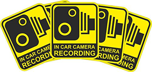 Indigos UG Aufkleber gelb Warnung Sicherheit Kamera Dash Cam Aufnahme Dashcam 60x51 mm 5 Stück JDM/ CCTV, Auto, Van, Truck, Taxi, Bus