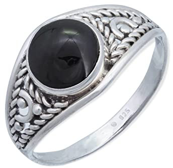 mantraroma Ring 925 Silber Damen Onyx Edelstein schwarz ausgefallen verspielt