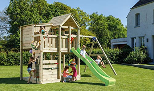 MASGAMES Spielturm Palazzo XL mit Rutsche 2,90 m + Doppelschaukel inkl. 2 Schaukelsitze 70 kg