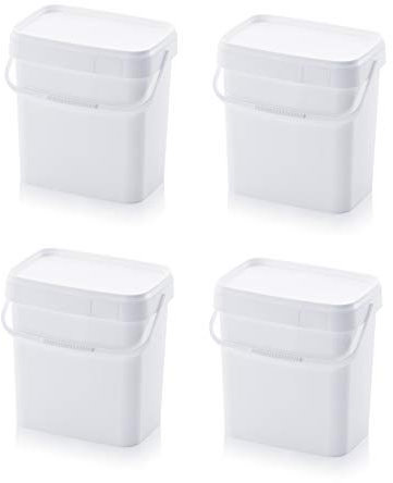 4X Eimer 10,3l rechteckig * 10l * lebensmittelecht stapelbar Kunststoffeimer 10 Liter weiß 10Liter
