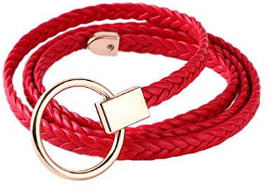 NUREINSS Damen geflochtener Gürtel dünner gewebter Gürtel dünner Gürtel Bund 1cm breit Rot