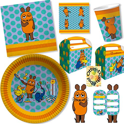 HHO Die Sendung mit der Maus-Party-Set für 16 Lach- und Sachgeschichten-Fans 84tlg. Teller Becher Servietten Einladung Geschenkboxen