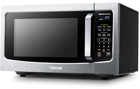 TOSHIBA ML-EM45PIT (SS) Horno de microondas con tecnología inversor, esenciales para cocina, sensor inteligente, descongelación automática, 1.6 pies cúbicos, placa giratoria extraíble de 13.5