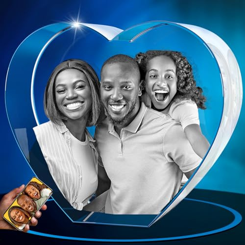 ArtPix 3D Crystal Photo, Regalo Personalizado con su Propia Foto, Imagen grabada con láser 3D, Cristal de corazón Grabado, Regalos de cumpleaños conmemorativos para mamá, papá, Hombres, Mujeres