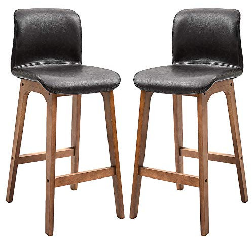 HOMCOM Bar Stools Set of 2, Faux Leather Breakfast Barstools with Backrest and Footrest, Bar Chairs for Kitchen, Dining Room, Dark Brown
