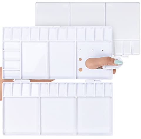 Belle Vous Palette Aquarelle Pliable Plastique (Lot de 2) - Boite Aquarelle Vide avec 33 Puits – Aquarelle Palette Blanche Portable/Voyage pour Huile/Acrylique, Mélange de Peintures et Gouache