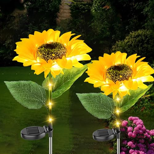 eaaerr Solarlampen für Außen Garten 2 Stück Solarleuchten Garten Deko mit 2 Größere Sonnenblumen, Wasserdicht 20LED Sonnenblume Licht für Terrasse,Veranda,Hinterhof Dekoration