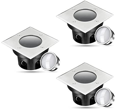 LongLife LED Bodeneinbaustrahler FLACH eckig Set 3x Gartenstrahler 230V IP67 5W 3000K DIMMBAR 120° Gartenleuchte für die Bodenmontage Außenbereich Bodenleuchte Befahrbar