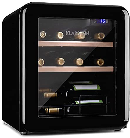 KLARSTEIN Vinoteca 12 Botellas, Nevera Vinos, Una Zona de Refrigeración, Nevera Expositora Vino y Cerveza, Vinoteca Interior y Exterior con Puerta de Cristal, Nevera Vino con Protección UV, 4-22°C