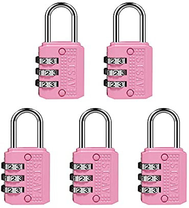 SISAV Cadenas à combinaison à 3 chiffres, cadenas de gym, cadenas d'extérieur, adapté pour casiers scolaires, boîtes à outils, sac à dos de voyage, moraillon (rose)