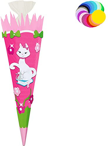 alles-meine.de GmbH Bastelset - Schultüte Farbe & Größe wählbar 70/85 / 100 cm - süße Katze - Farbe frei wählbar - Bastelschultüte - Zuckertüte zum selber Basteln Bemalen B..