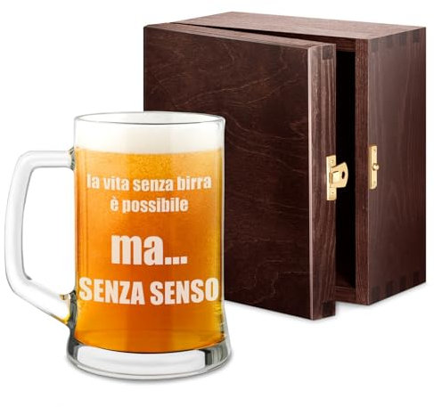 Maverton Boccale per la Birra in vetro con personalizzazione - capienza 500 ml - H12 cm x Ø8,5 cm - ottima idea regalo per le feste perfetto per ogni uomo amante della buona Birra - senza senso