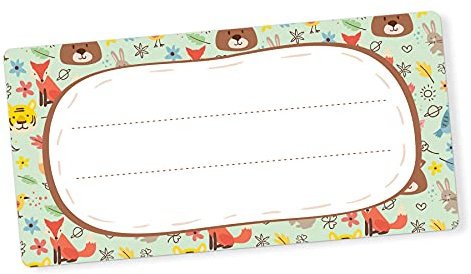 itenga 40x Buchetiketten Heftetiketten 9x4,5cm I Schulheft Etiketten I Namensschild beschreibbar selbstklebend Aufkleber aus Haftpapier (Waldtiere)
