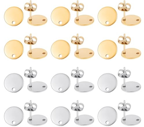 UNICRAFTALE 60Stk 2 Farben 10mm Flacher Runde Ohrstecker Edelstahl Ohrringe DIY Zubehör Runde Ohrstecker Basteln Rohlinge Ohrhaken Für DIY Ohrringe Schmuckherstellung
