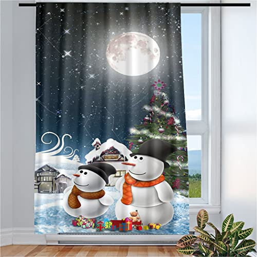 Violetpos Vorhänge Gardinen für Wohnzimmer Schlafzimmer 1 Stück Schneemann im Mondschein Weihnachten 117x138cm W/H