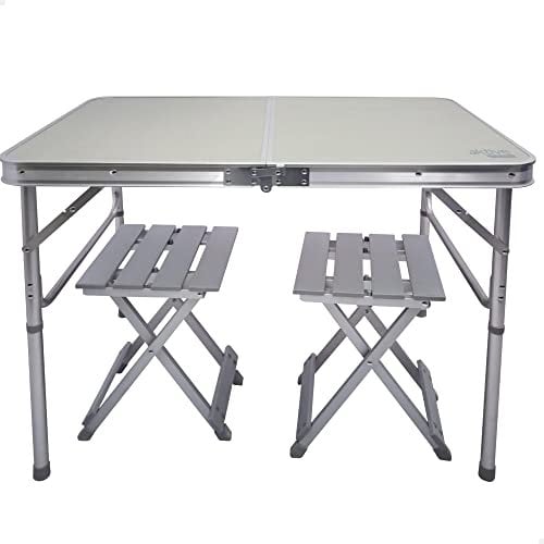 Aktive 62643 - Mesa plegable portátil camping para 2 personas, Incluye 2 taburetes, conjunto jardín con sillas
