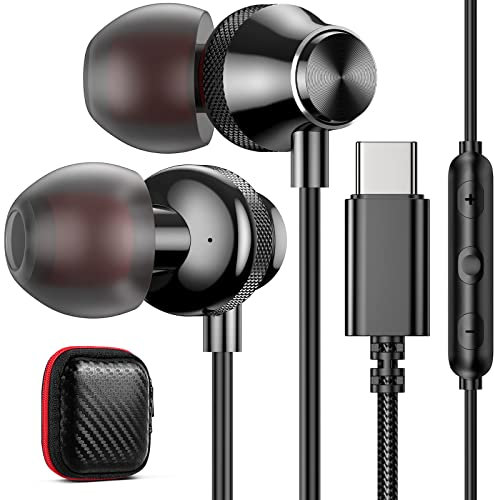 iMangoo USB C Earbuds for Google Pixel 10 9 8 8A 7 7A 6A 6 for Apple iPhone 17 Air 16 Pro Max 16e 15 Plus for iPad Corded Headphones Wired Type C Earphones Microphone for Samsung S25 S24 Ultra Black