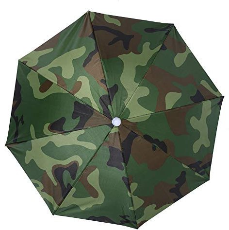 Nikou Sonnenschirm Hut, Regenfester Regenschirmhut 65cm Handfrei Headwear Head Hats, Mounted Top Faltbarer Hut Regenschirm für Angeln Outdoor Strand (Camouflage)