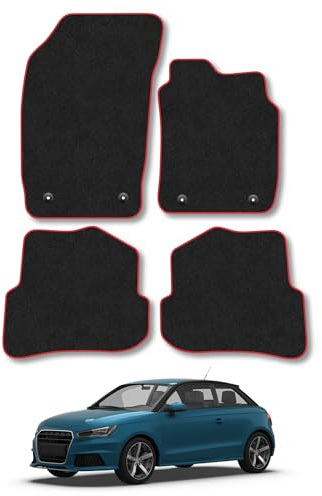 Audi A1 (2010-2018) Carpet Car Mats | Red Edge Trim Tailored Fit Floor Mats Full Coverage Protection Accessories Easy Clean Anti Slip Made in the UK