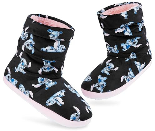 Disney Stitch Winter Hausschuhe Damen Mit Rutschfester Sohle - Reißverschluss - Baby Yoda Flauschige Hausschuhe Damen (Mehrfarbig Stitch, 38-39 EU)