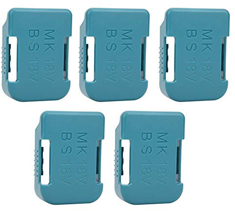 Zunate Battery Rack, 5Pcs Battery Wall Mount Storage Shelf Rack, Battery Holder Compatible for Makita 18V/for Bosch 18V Batteries, Shelf Bracket Belt Slot(cyan)
