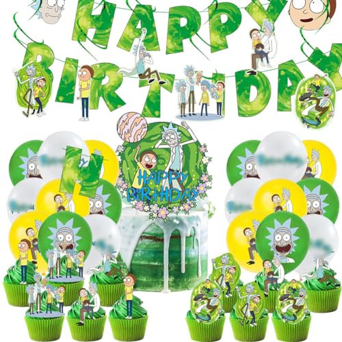 50PCS Rick Geburtstag Deko,Rick Geburtstagsdeko Luftballons Rick Party Dekoration Rick Kuchendeko Cupcake Topper