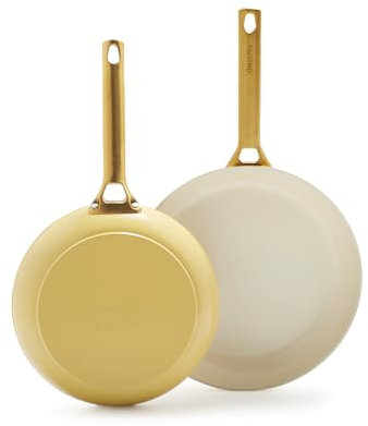 GreenPan Reserve Harteloxierte Gesunde Keramische Antihaft 20 cm und 28 cm Bratpfannen-Set, Goldgriff, PFAS-frei, Induktionsgeeignet, Spülmaschinenfest, Backofenfest, Sonnenaufgang Gelb