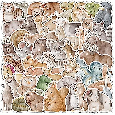 Wasserfarben Tiere Aufkleber Tiere Sticker Set 50 Stücke Niedlich Deko für Auto Laptop Skateboard Fahrrad Moped Motorrad Fahrrad Computer,Geeignet für Erwachsene Kinder
