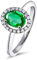 Ring Damen Diamant, Engagement Ring For Women 18K Weißgold Ovaler Hohler 4 Krappen Smaragd Im Ovalschliff Von 0,42 ct mit Diamant Halo Von 0,06 ct