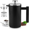 Wrobic Große französische Presse Doppel Isolierte 304 Edelstahl Kaffeepresse mit 3 Extra Fliters, 1.5 Litre Edelstahl Kaffeemaschine (1500ml, Schwarz)