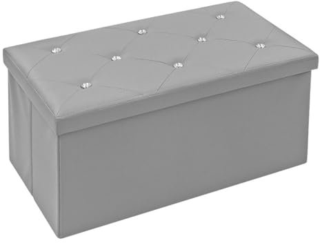 emmevi Cassapanca Contenitore Pouf Panca Portaoggetti Poggiapiedi Similpelle Diamanti 76x38x38 cm Grigio