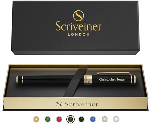 Scriveiner Pluma Roller personalizada negra: lujo, laca negra, Chapado en oro auténtico, recarga Schmidt, regalo grabado para hombres y mujeres, con grabado personalizado
