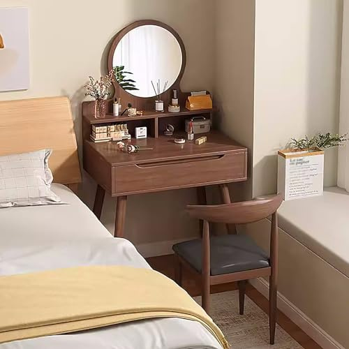 WHYATT Schminktisch mit Spiegel, 2 Schubladen, Vintage-Stil, Braun, Holz