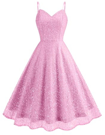 Odizli Damen Sexy Glitzer Pailletten Spaghettiträger Swing Kurz Partykleid Festliche Party Cocktailkleid