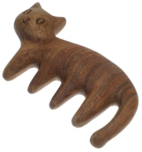 Kopfhautmassage Holzkamm aus Sandelholz in Kaffeeoptik, Katzenform | Breite Zähne für Nasses Haar und Dickes Haar, Schöner Kamm für Kopfhaut, Kopfhautmassagegeräte