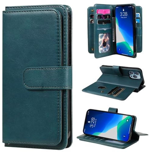 FMPCUON Wallet Case Compatible with iPhone XR,Premium[Magnetic Closure][Kickstand function] Folio PU Leather Flip Case Cover with 10 Card Slots for iPhone XR,Dark green