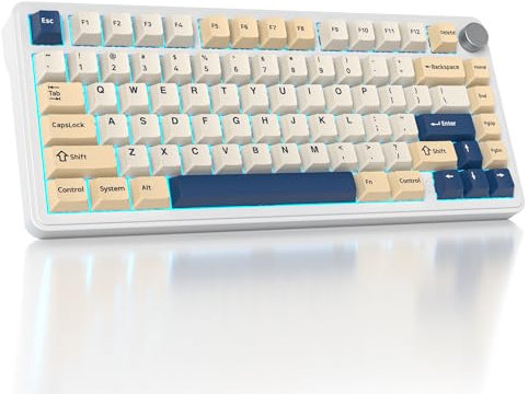 SOLIDEE mechanische Gaming Tastatur 75 Prozent mit Knopf,Bluetooth 5.0/2.4GHz/USB-C Gasket Mount Tastatur,hot-swap-fähige mechanische mit South Facing RGB Hintergrundbeleuchtung(Soy Milk)