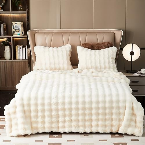 GKXLH Kuscheldecke Flauschig Decke - Weiche Plüsch Kuscheldecke Weiß, Fuzzy Kuschelig Decke Bettdecken, 1200GSM Kaninchen Kunstfell Leichte Decken Warme Flauschige Decke für Couch Bett Sofa (180x230)