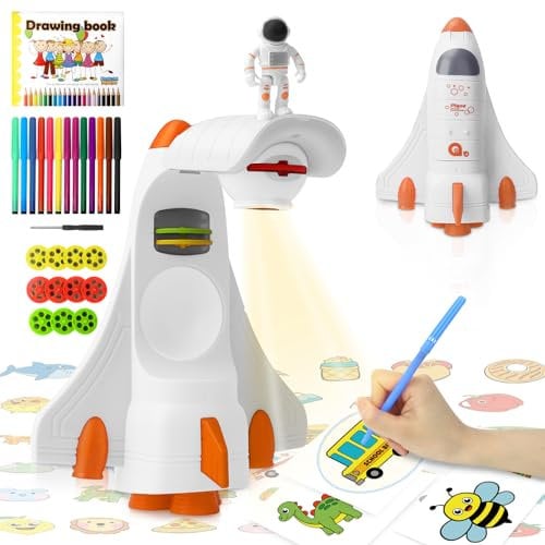 Aolieh Proiettore da disegno per bambini con 66 motivi per bambini proiettore con pennello colorato, proiettore tracciare e disegnare toy, set da disegno per bambini, regalo di compleanno per ragazze