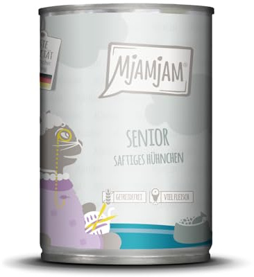 MjAMjAM - Premium Nassfutter für Katzen - Senior – Saftiges Hühnchen, 1er Pack (1x400g), getreidefrei